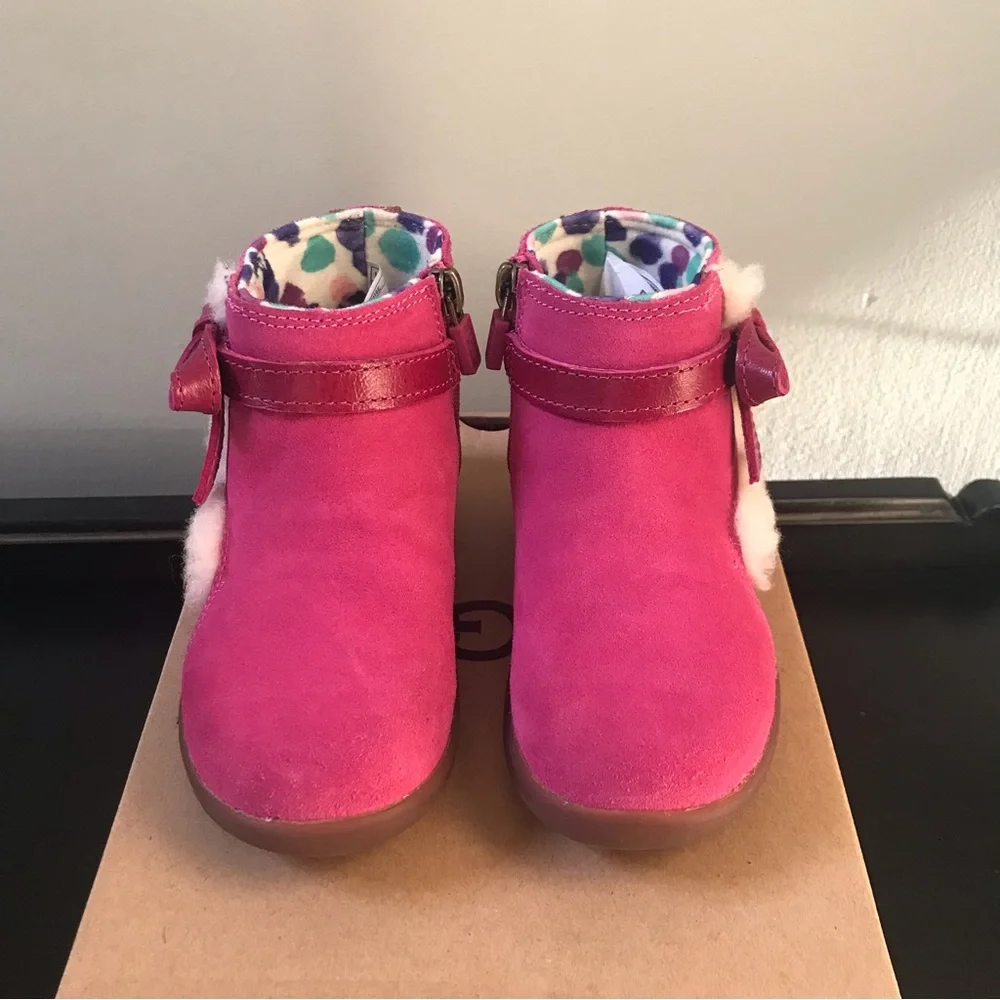 UGG Australia Libbie 1005151T Raspberry Suede, Bow Ankle Boots, Toddler Size 9.5